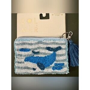 NWT Sol and Mer Hand Beaded Whale Zipper Pouch
